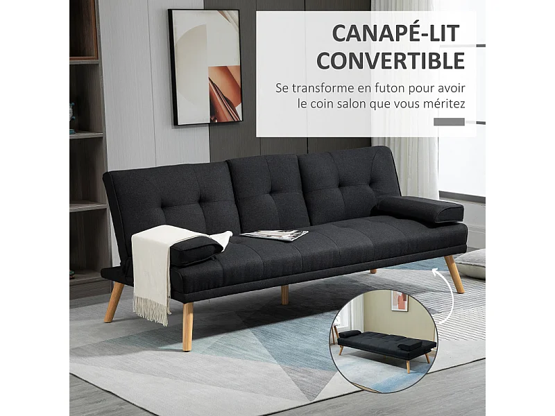 Canapé convertible design ASHLEY anthracite
