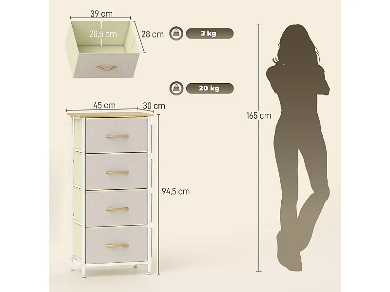 Chiffonnier 4 tiroirs PRAVA blanc et beige