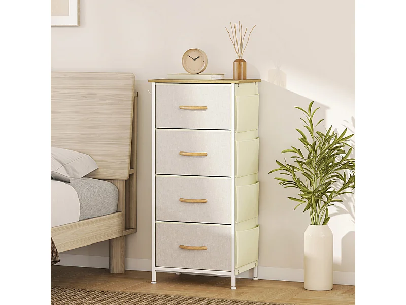 Chiffonnier 4 tiroirs PRAVA blanc et beige