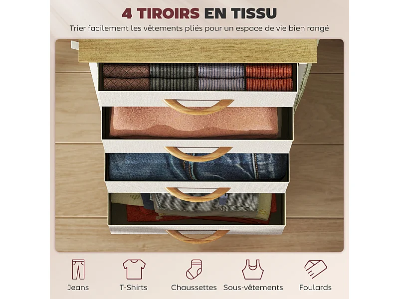 Chiffonnier 4 tiroirs PRAVA blanc et beige