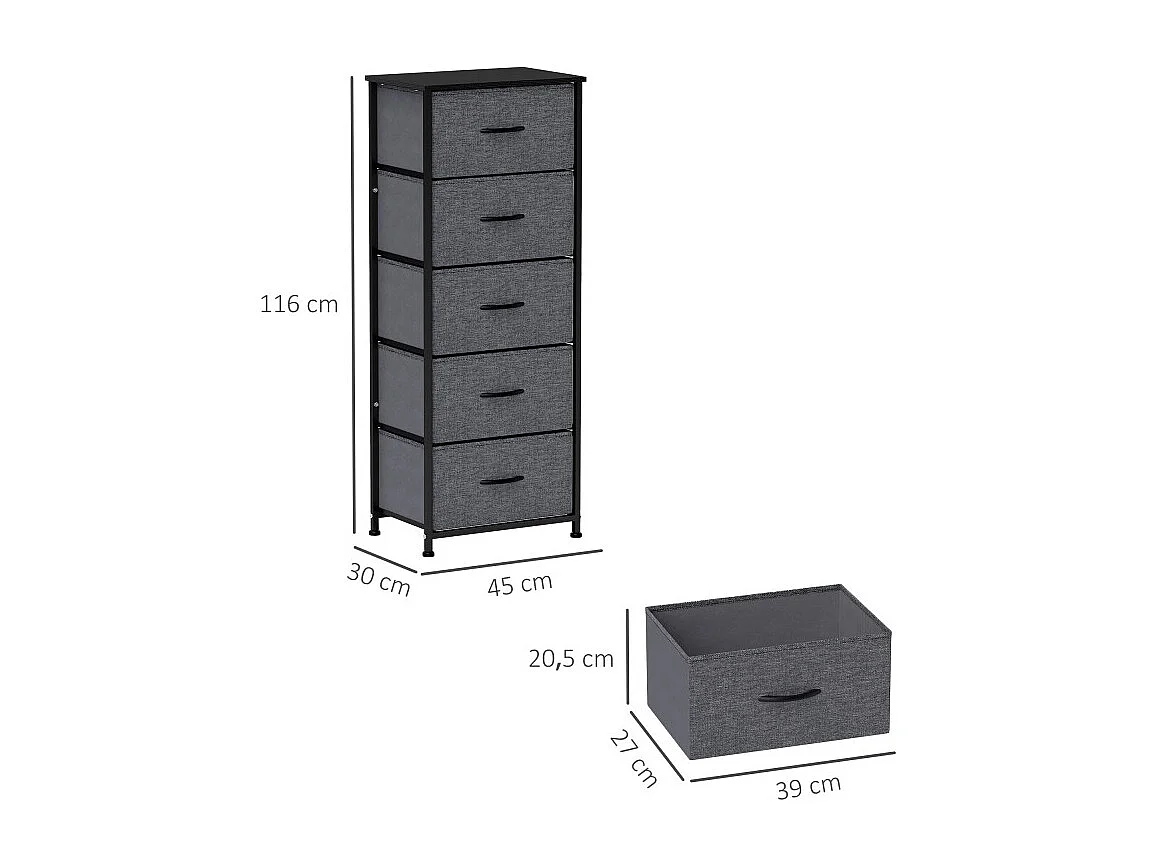 Chiffonnier 5 tiroirs PONTA noir et anthracite