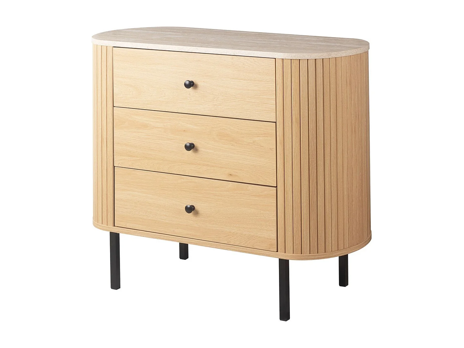 Commode 3 tiroirs effet Chêne et Travertin 80 cm - Juna