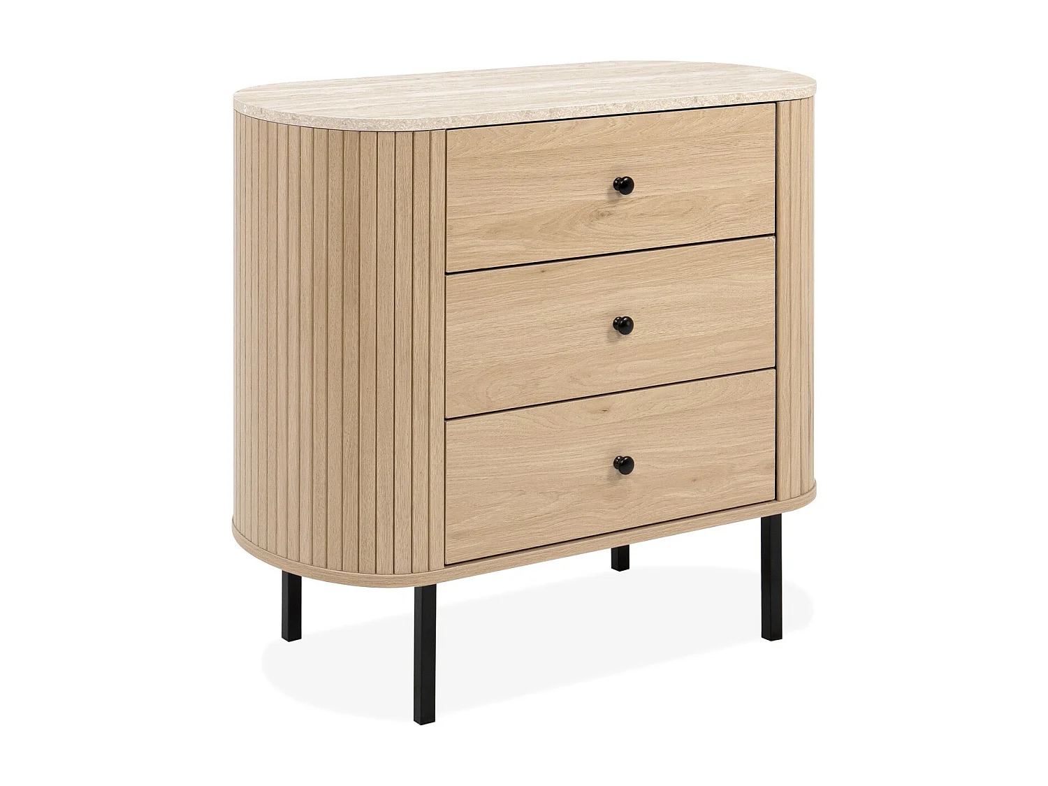 Commode 3 tiroirs effet Chêne et Travertin 80 cm - Juna