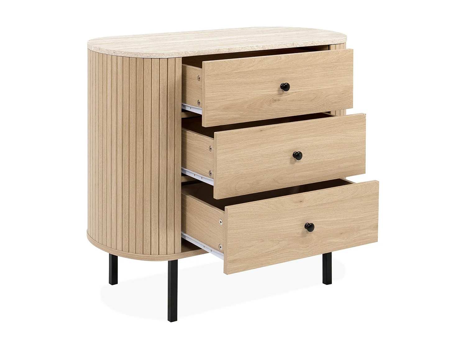 Commode 3 tiroirs effet Chêne et Travertin 80 cm - Juna
