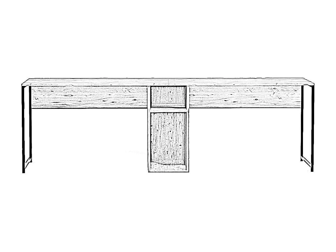 Bureau double avec rangement central effet bois, piètement noir 240 cm - Orsa