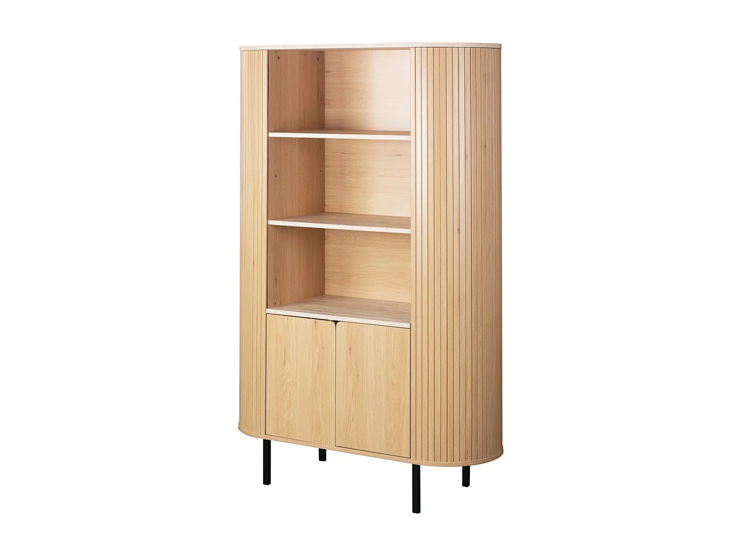 Buffet haut 2 portes 3 niches effet Chêne et Travertin 100 cm - Juna