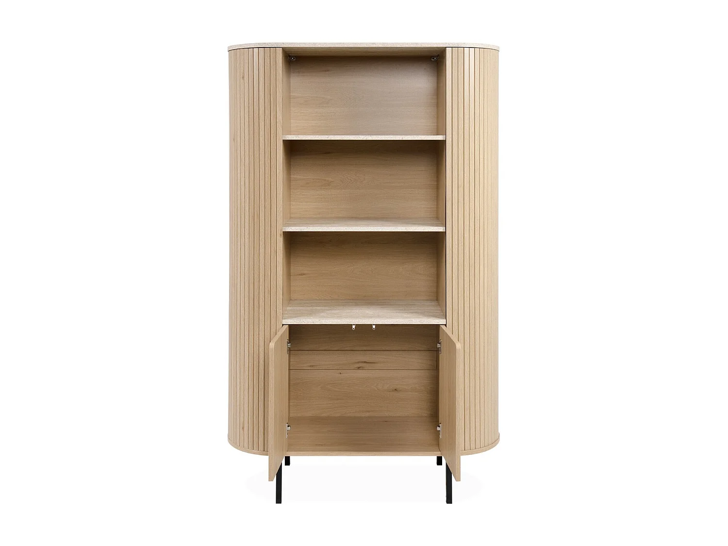 Buffet haut 2 portes 3 niches effet Chêne et Travertin 100 cm - Juna