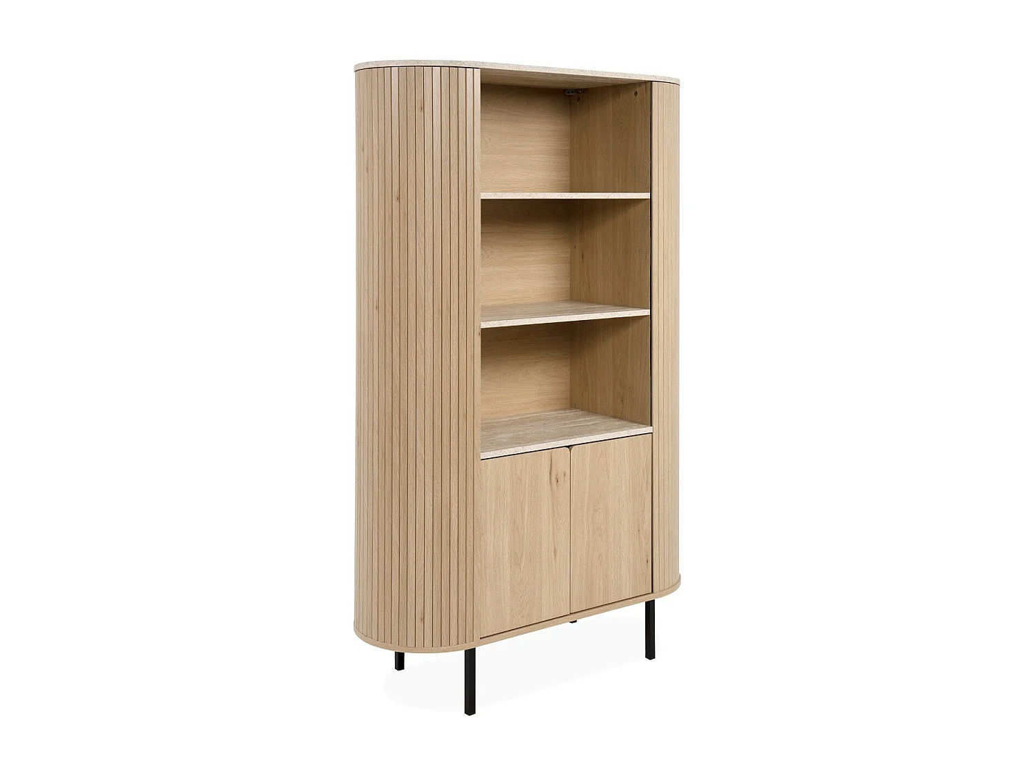 Buffet haut 2 portes 3 niches effet Chêne et Travertin 100 cm - Juna