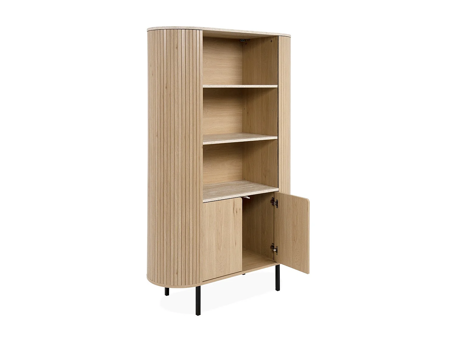 Buffet haut 2 portes 3 niches effet Chêne et Travertin 100 cm - Juna