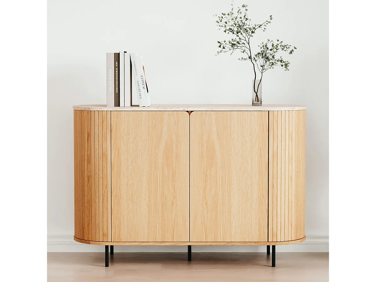 Buffet 2 portes effet Chêne et Travertin 120 cm - Juna