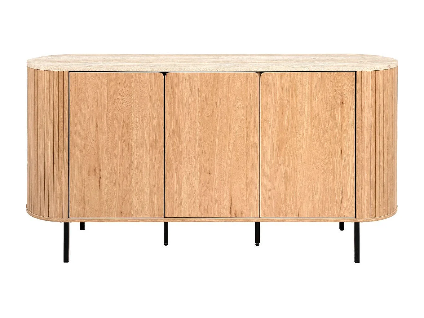 Buffet 3 portes effet Chêne et Travertin 160 cm - Juna