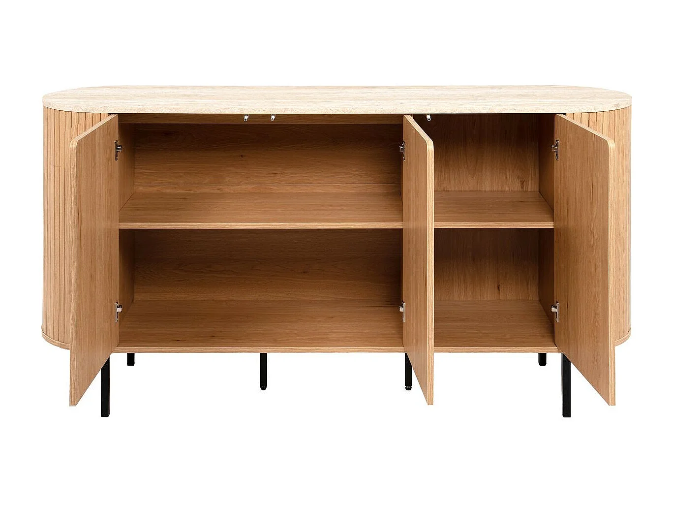 Buffet 3 portes effet Chêne et Travertin 160 cm - Juna