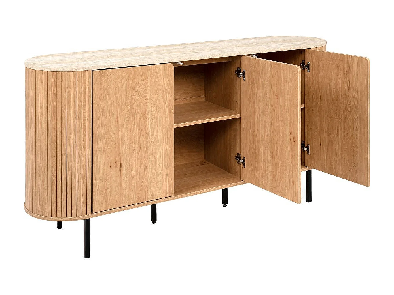 Buffet 3 portes effet Chêne et Travertin 160 cm - Juna