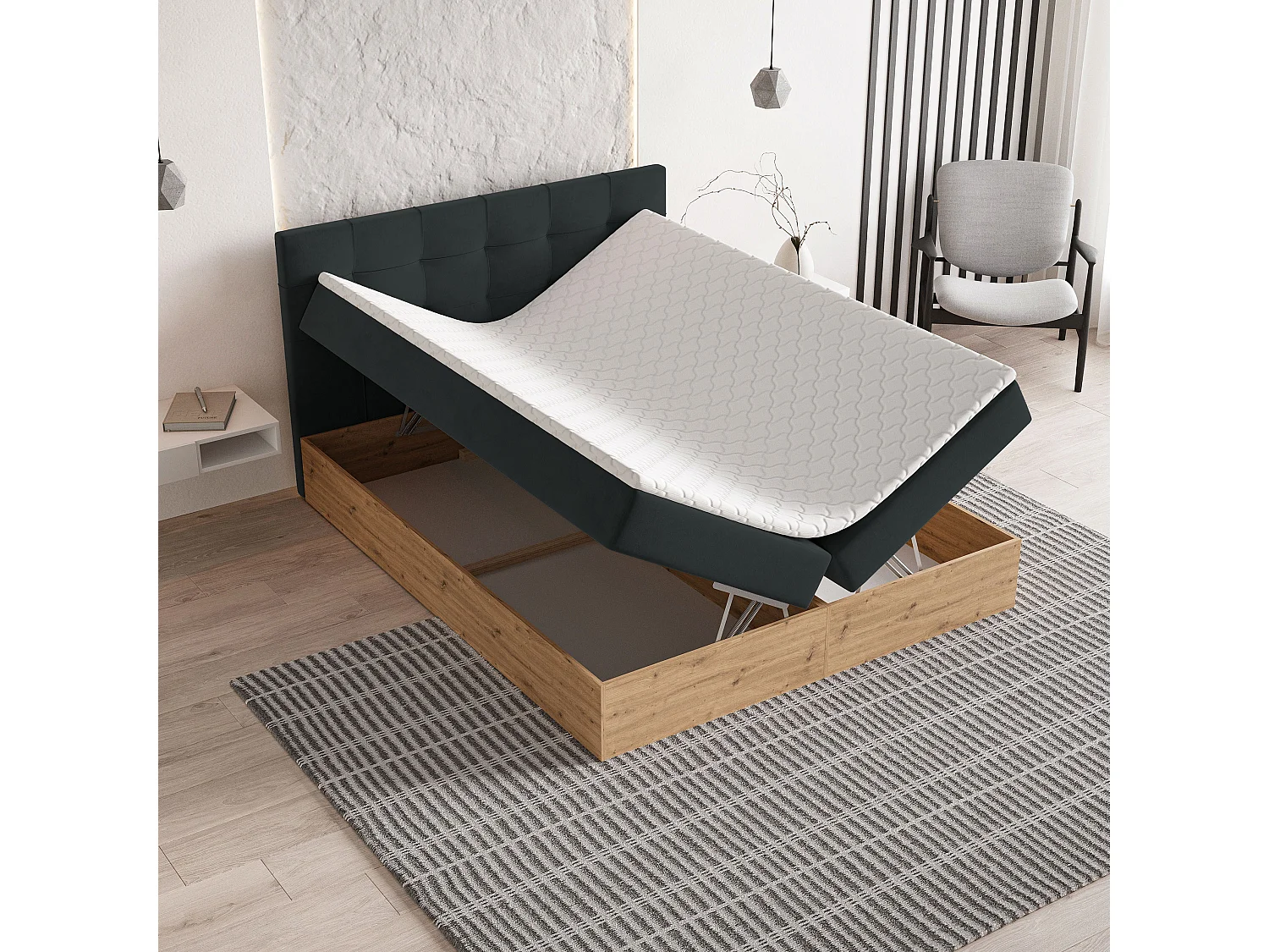Boxspringbed MOLVEN 140x200 cm Set met hoofdbord, bedbodem en matras, Zwart