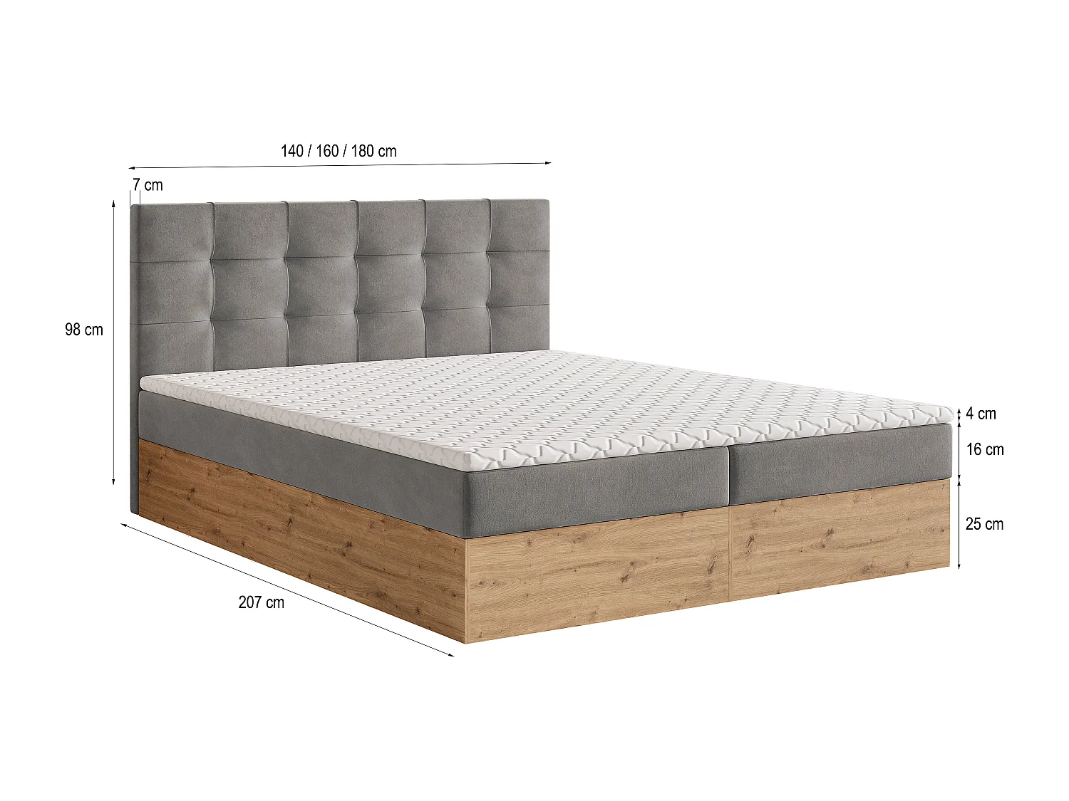 Boxspringbed MOLVEN 140x200 cm Set met hoofdbord, bedbodem en matras, Groen
