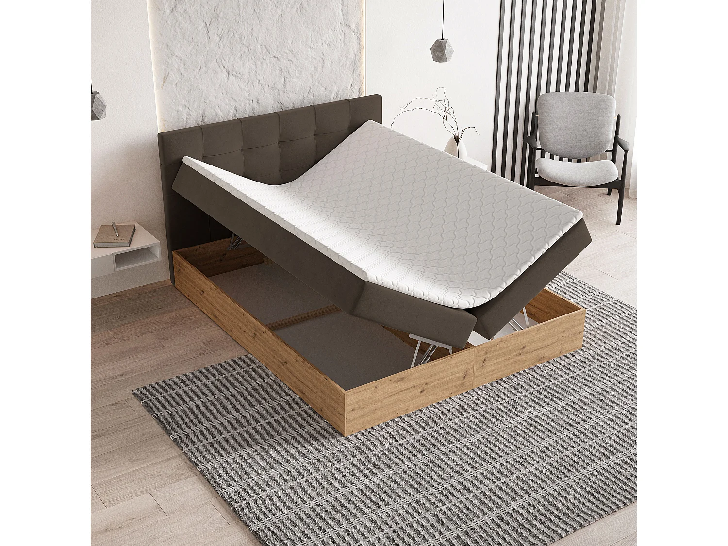 Boxspringbed MOLVEN 140x200 cm Set met hoofdbord, bedbodem en matras, Bruin
