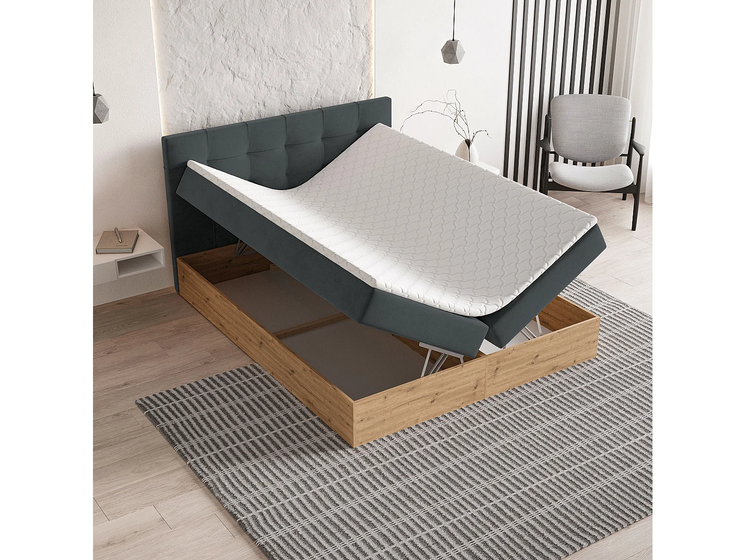 Boxspringbed MOLVEN 140x200 cm Set met hoofdbord, bedbodem en matras, Antracietgrijs