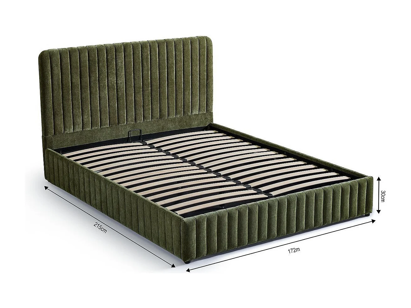 Lit coffre adulte 140x190 cm avec tête de lit capitonnée en tissu chenille vert kaki - Alto