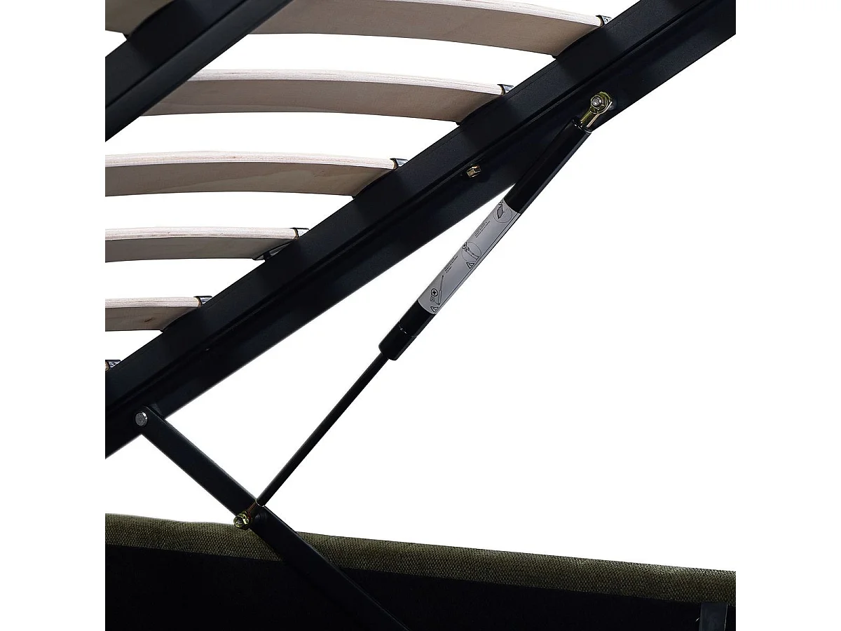 Lit coffre adulte 140x190 cm avec tête de lit capitonnée en tissu chenille vert kaki - Alto