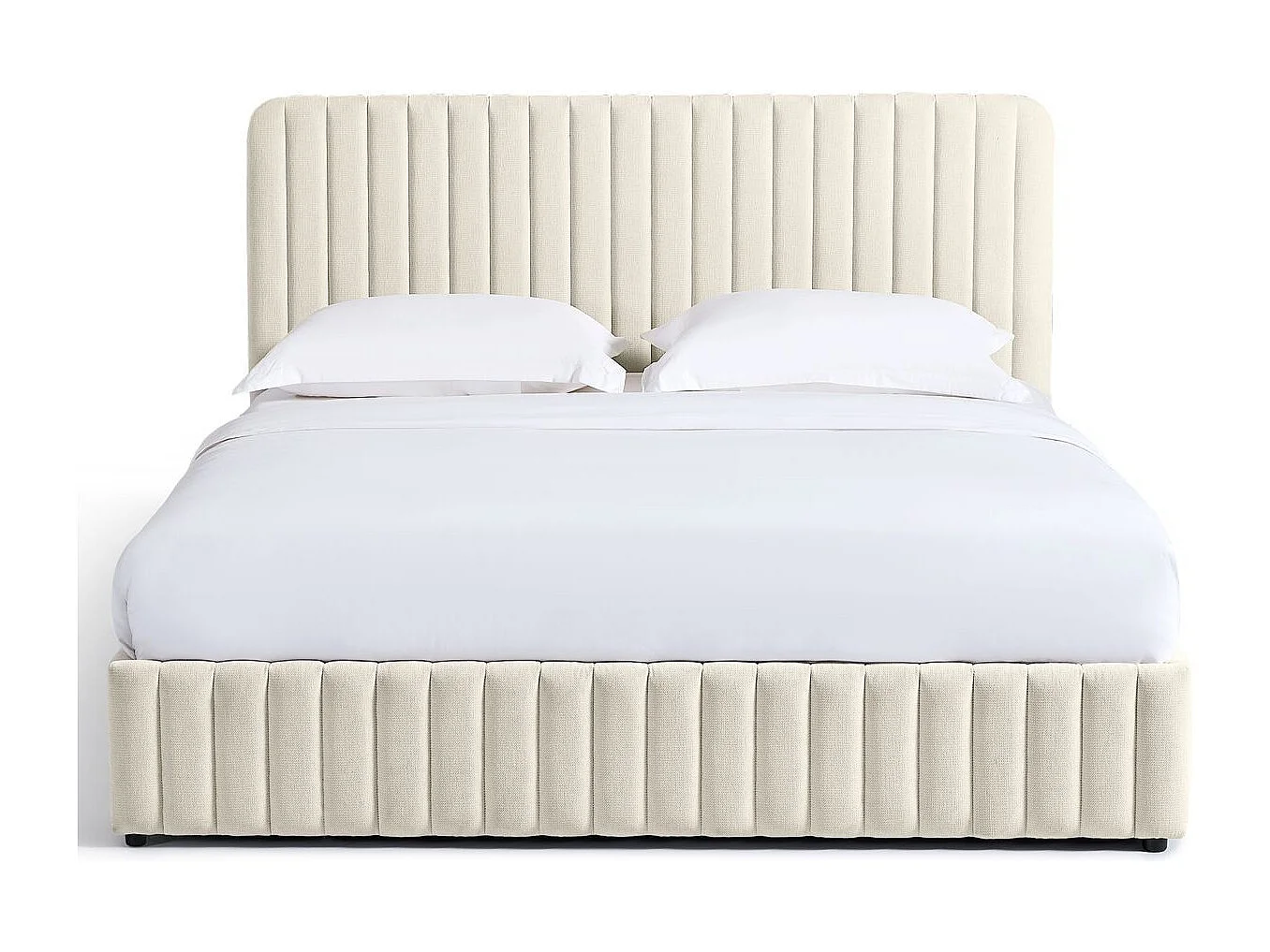 Lit coffre adulte 160x200 cm avec tête de lit capitonnée en tissu chenille beige - Alto