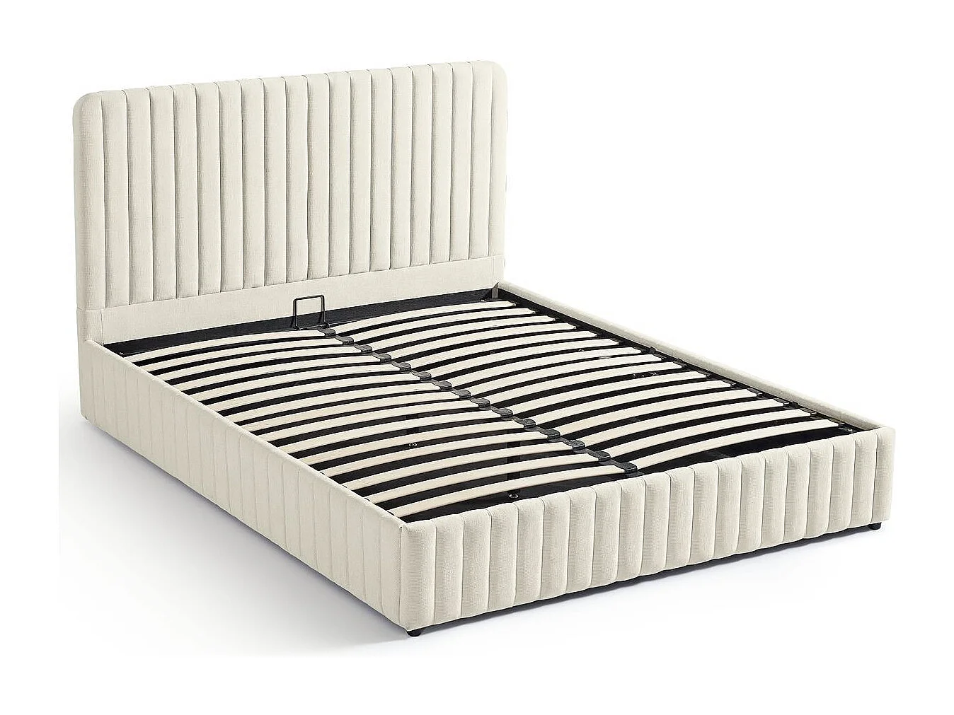 Lit coffre adulte 160x200 cm avec tête de lit capitonnée en tissu chenille beige - Alto
