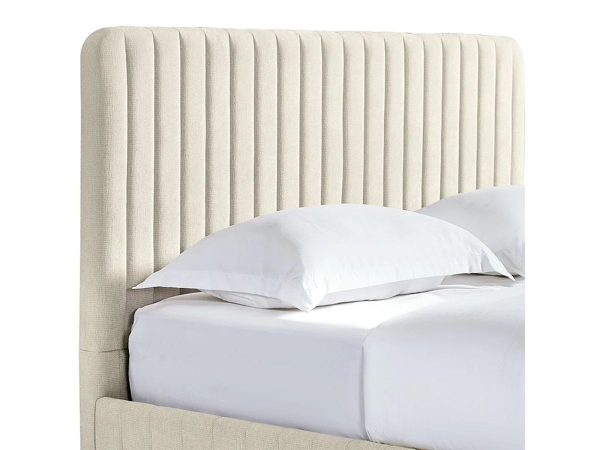 Lit coffre adulte 160x200 cm avec tête de lit capitonnée en tissu chenille beige - Alto