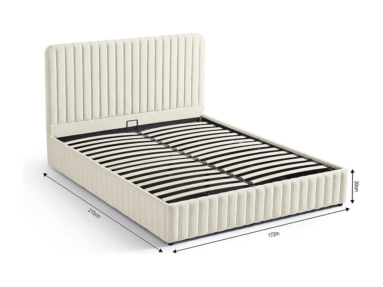 Lit coffre adulte 140x190 cm avec tête de lit capitonnée en tissu chenille beige - Alto