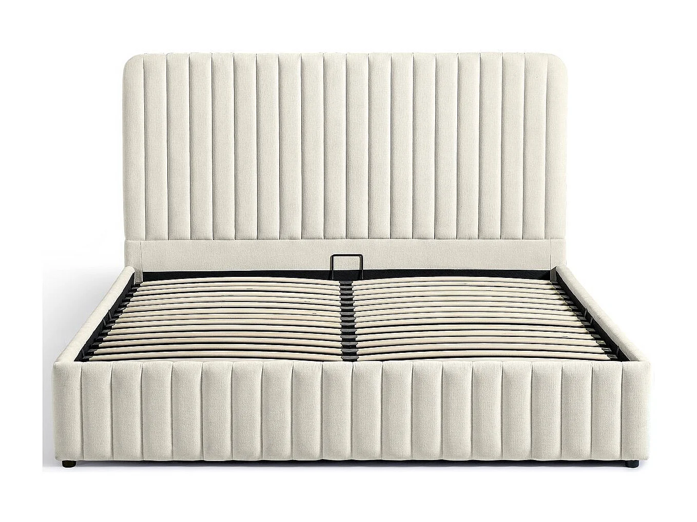 Lit coffre adulte 140x190 cm avec tête de lit capitonnée en tissu chenille beige - Alto