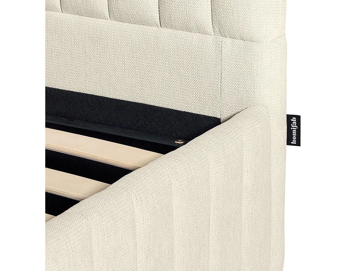 Lit coffre adulte 140x190 cm avec tête de lit capitonnée en tissu chenille beige - Alto