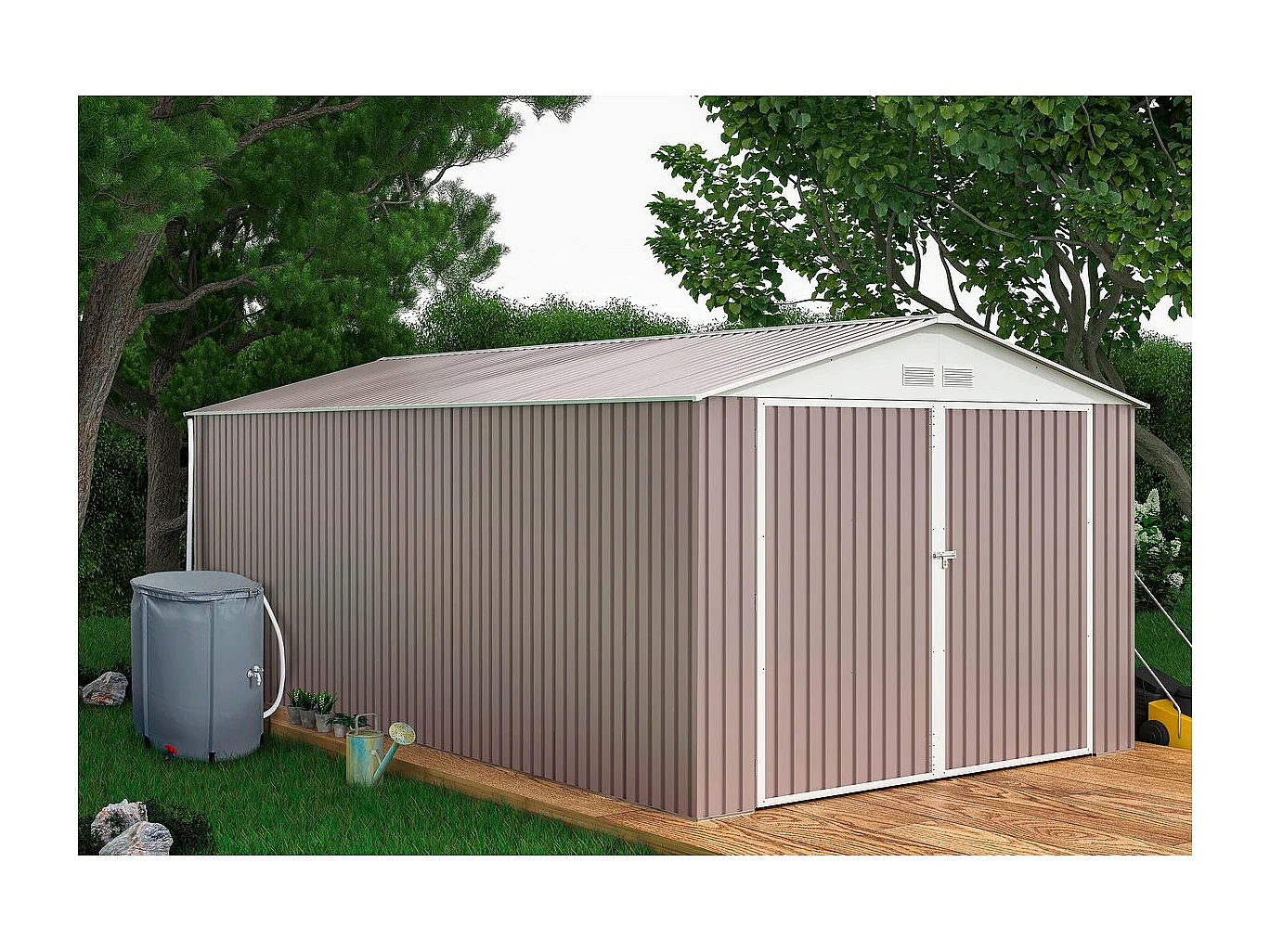 Garage métal "Nevada" - 18,56m² avec gouttière et récupérateur d'eau