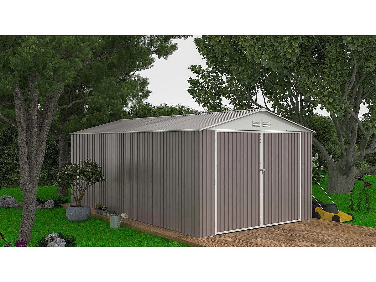 Garage métal "Nevada" - 18,56m² avec gouttière et récupérateur d'eau
