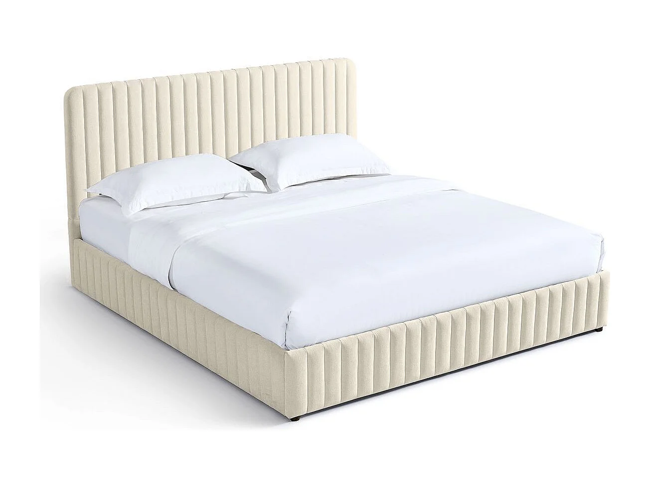 Lit coffre adulte 180x200 cm avec tête de lit capitonnée en tissu chenille beige - Alto