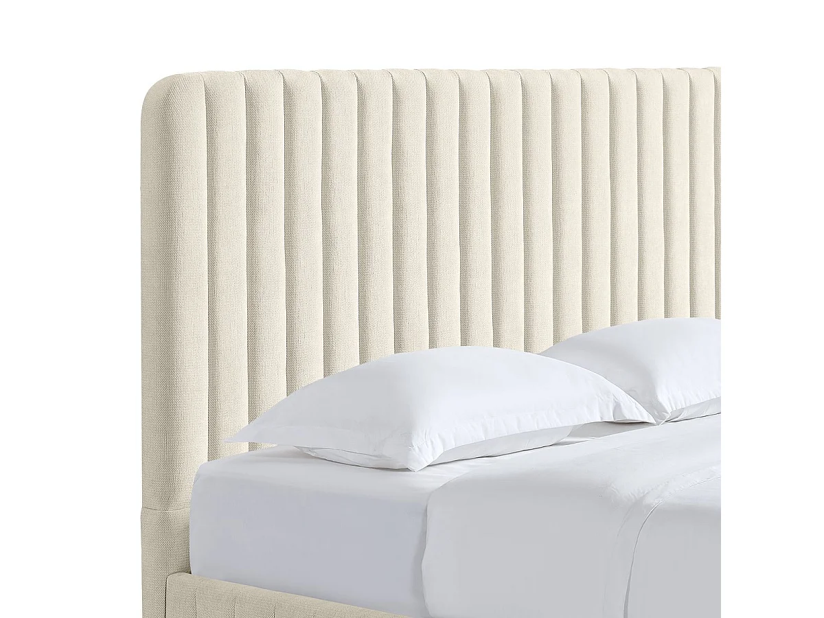 Lit coffre adulte 180x200 cm avec tête de lit capitonnée en tissu chenille beige - Alto