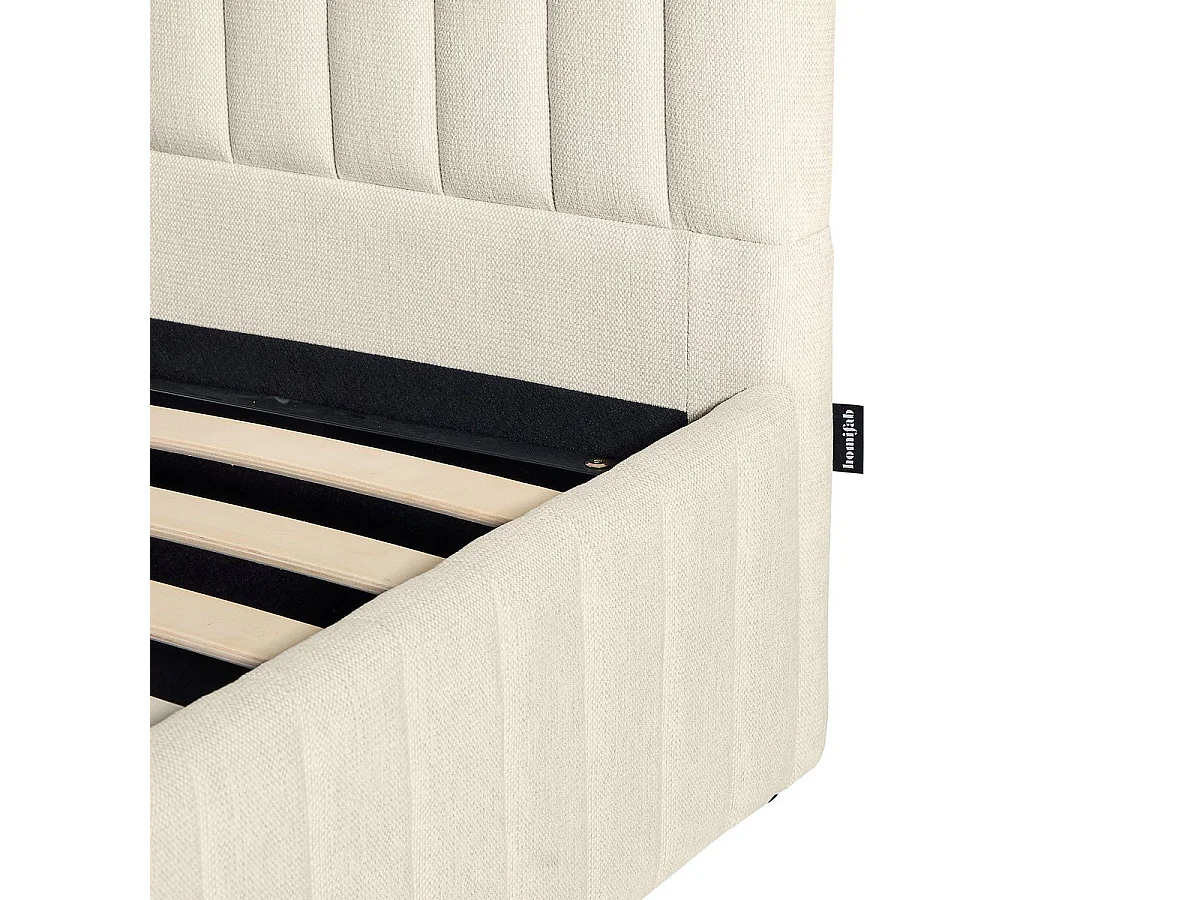 Lit coffre adulte 180x200 cm avec tête de lit capitonnée en tissu chenille beige - Alto