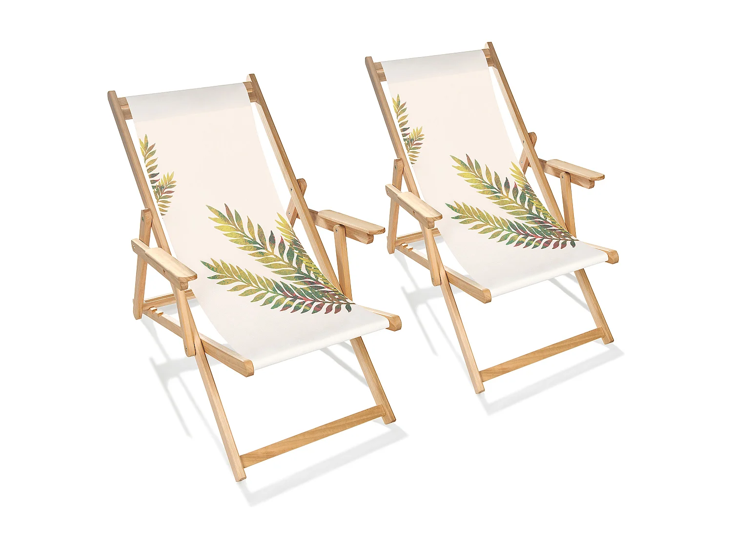 Set aus 2 Gartenliegestühlen mit Blattmuster aus Eukalyptusholz