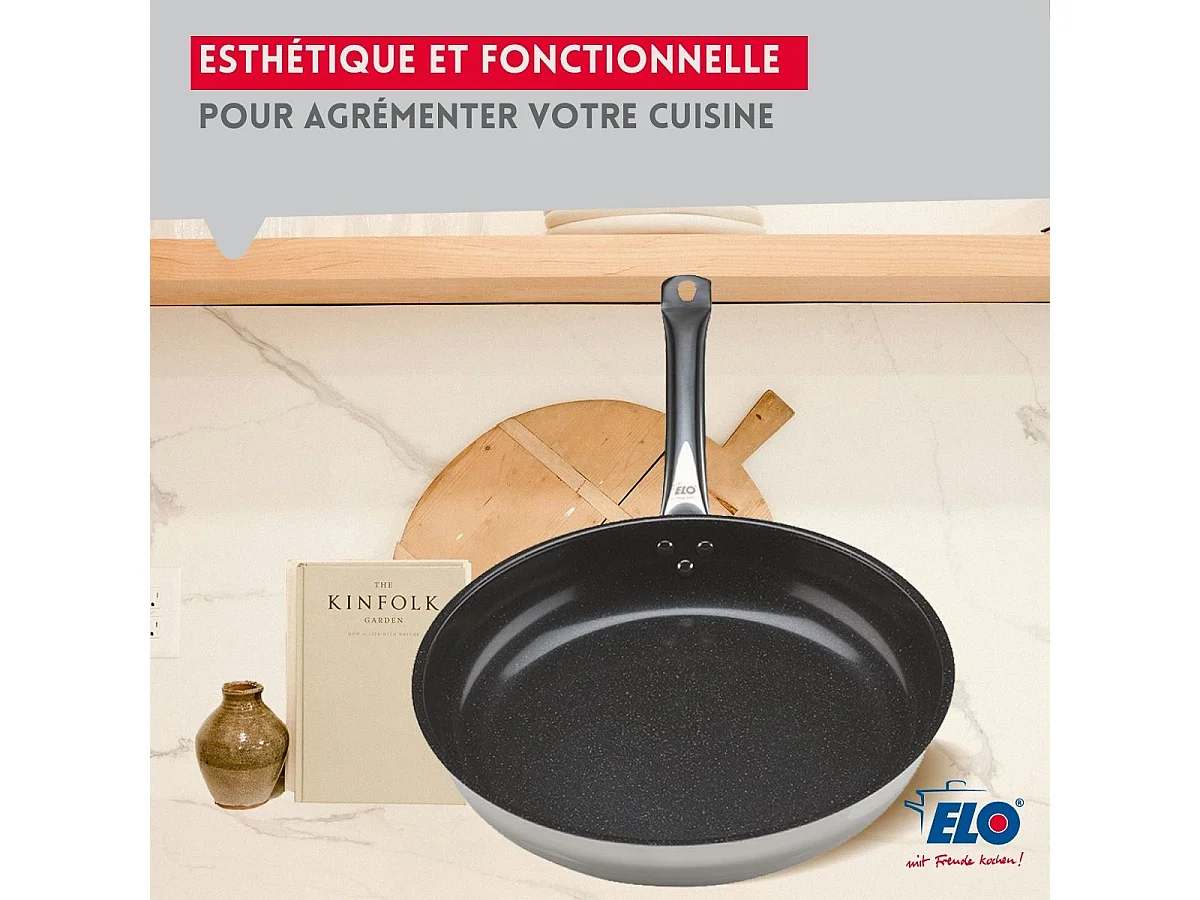 Set aus 3 Edelstahlpfannen 18/10 ELODUR® ohne PFAS Ø24-28-32 cm mit Glasdeckeln – Für alle Herdarten, Induktion, Kapselboden Eco