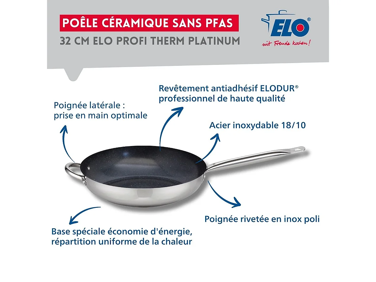 Set aus 3 Edelstahlpfannen 18/10 ELODUR® ohne PFAS Ø24-28-32 cm mit Glasdeckeln – Für alle Herdarten, Induktion, Kapselboden Eco