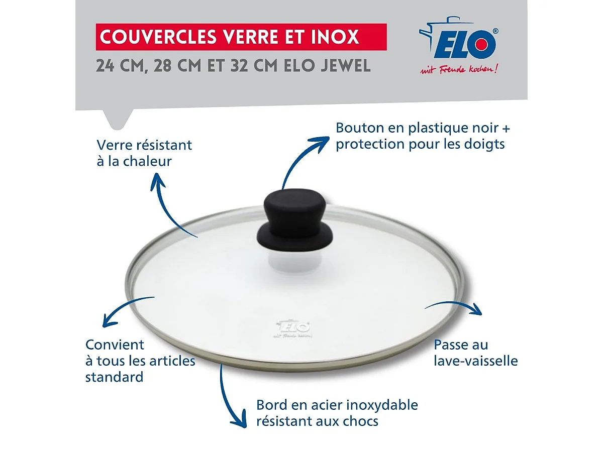Set aus 3 Edelstahlpfannen 18/10 ELODUR® ohne PFAS Ø24-28-32 cm mit Glasdeckeln – Für alle Herdarten, Induktion, Kapselboden Eco