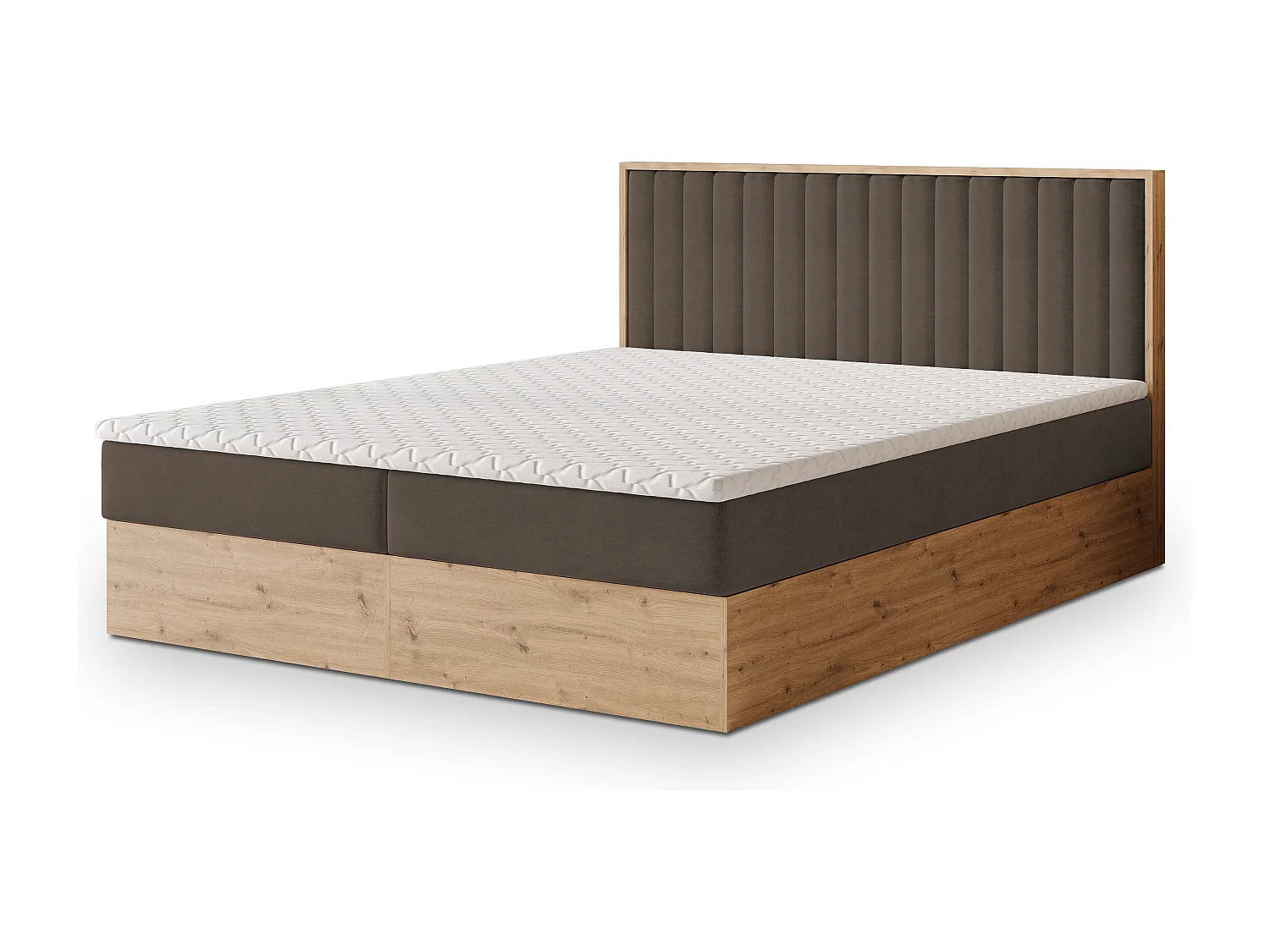 Boxspringbed VARELI 180x200 cm Set met hoofdbord, bedbodem en matras, Bruin