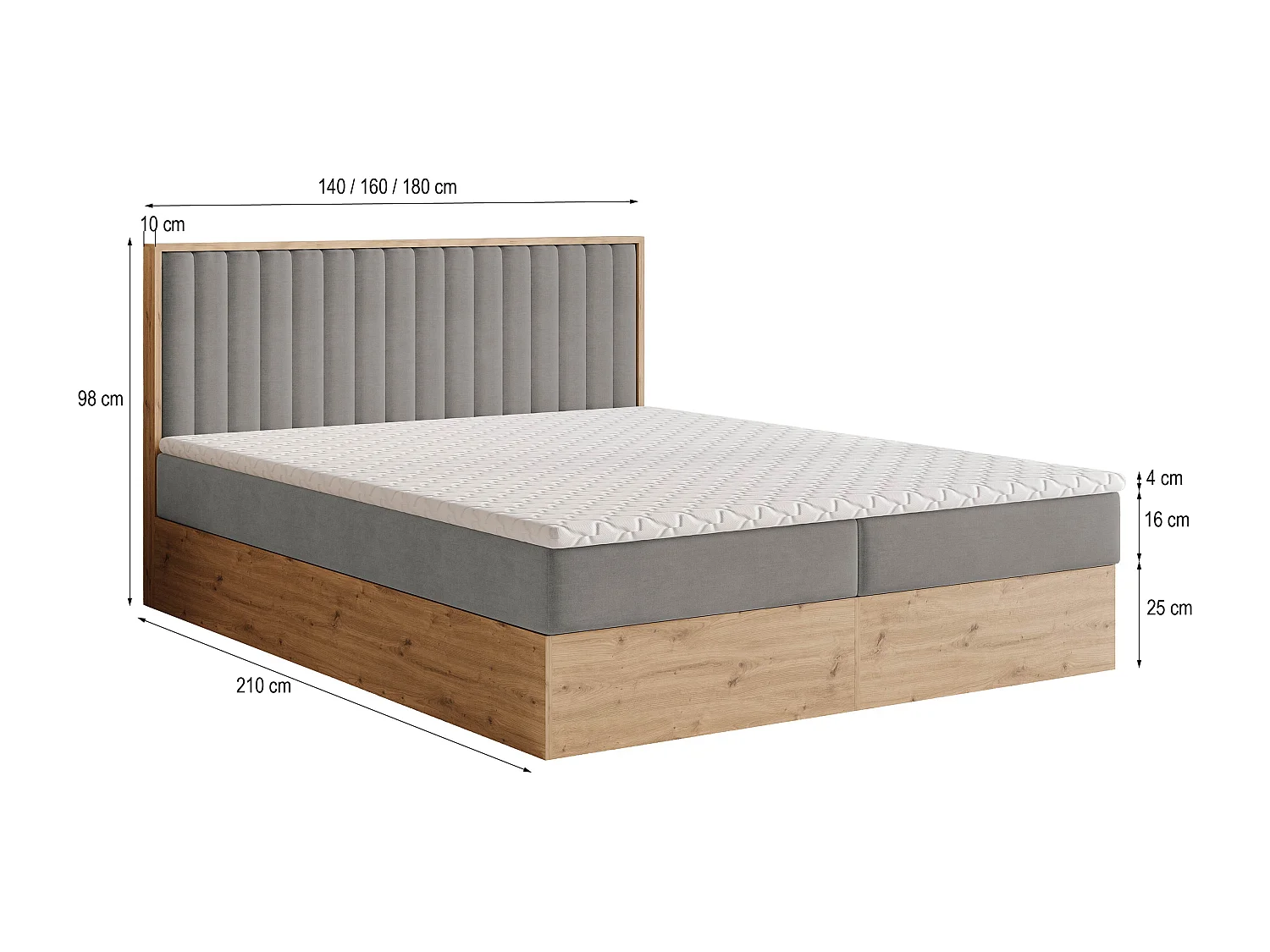 Boxspringbed VARELI 180x200 cm Set met hoofdbord, bedbodem en matras, Bruin