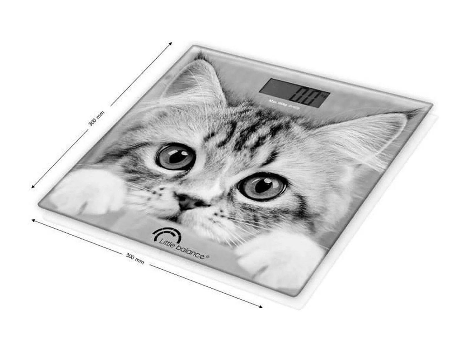 Weegschaal Little Balance The Cat 180kg gehard glas extra plat met kattenmotief LCD-scherm