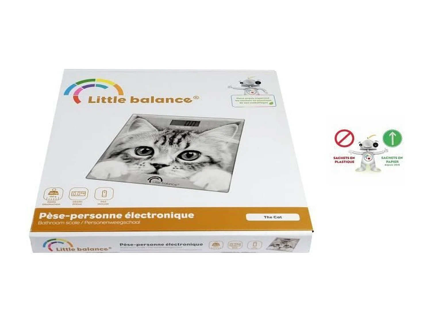 Weegschaal Little Balance The Cat 180kg gehard glas extra plat met kattenmotief LCD-scherm