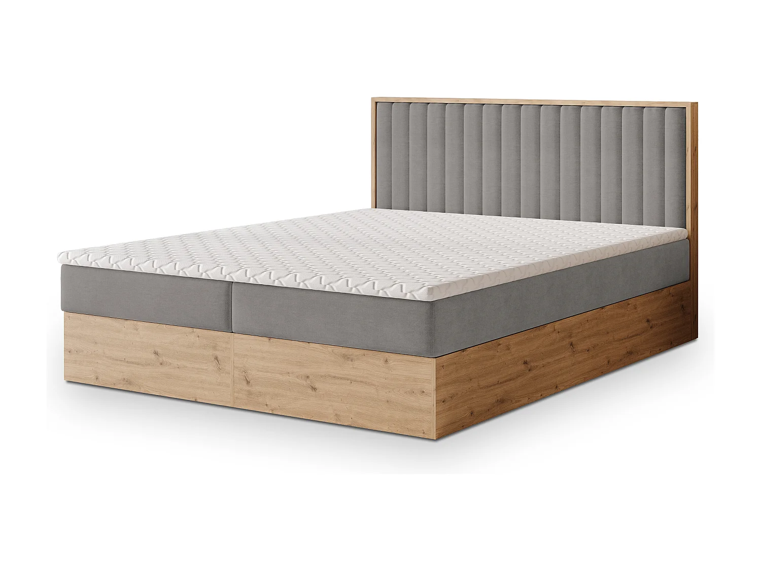 Boxspringbed VARELI 180x200 cm Set met hoofdbord, bedbodem en matras, Grijs