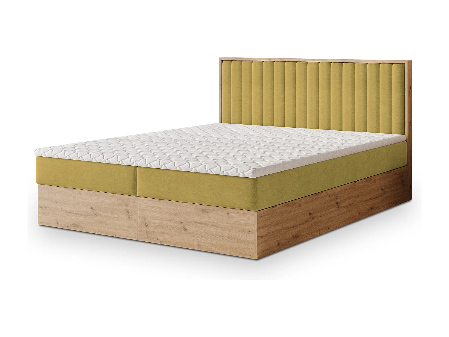 Boxspringbed VARELI 180x200 cm Set met hoofdbord, bedbodem en matras, Geel