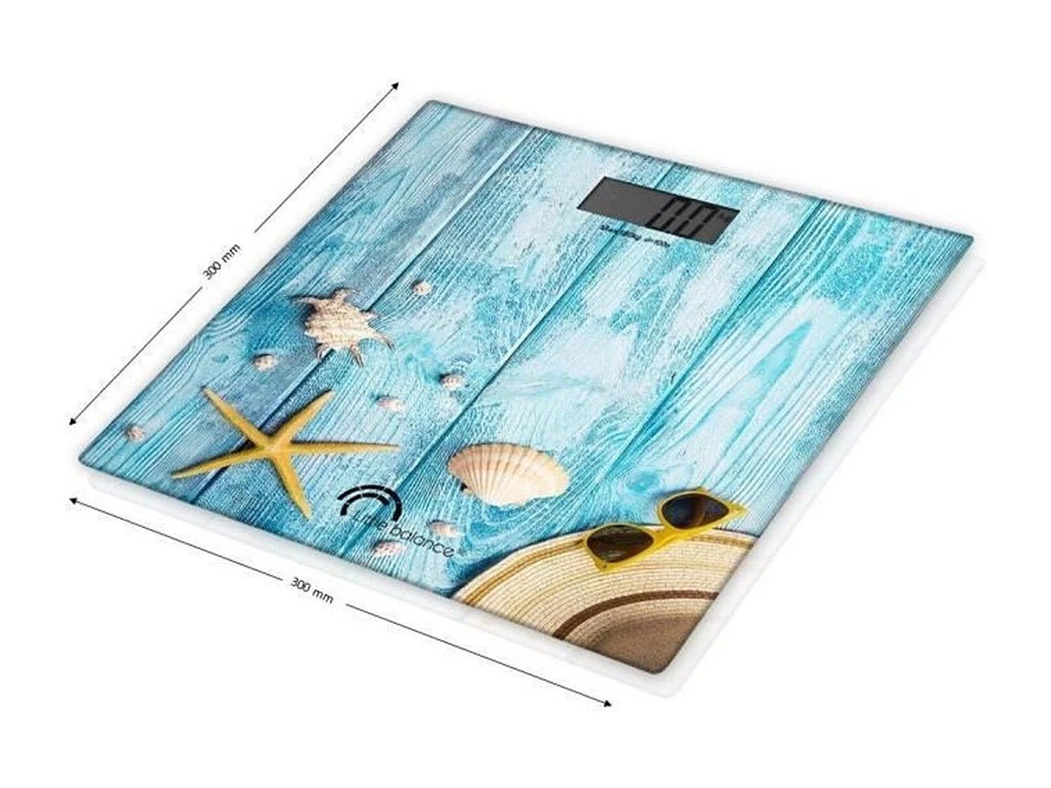 Elektronische weegschaal LITTLE BALANCE 8334 met schelpenmotief, gehard glas, LCD-scherm 7,4x3 cm, capaciteit 180 kg