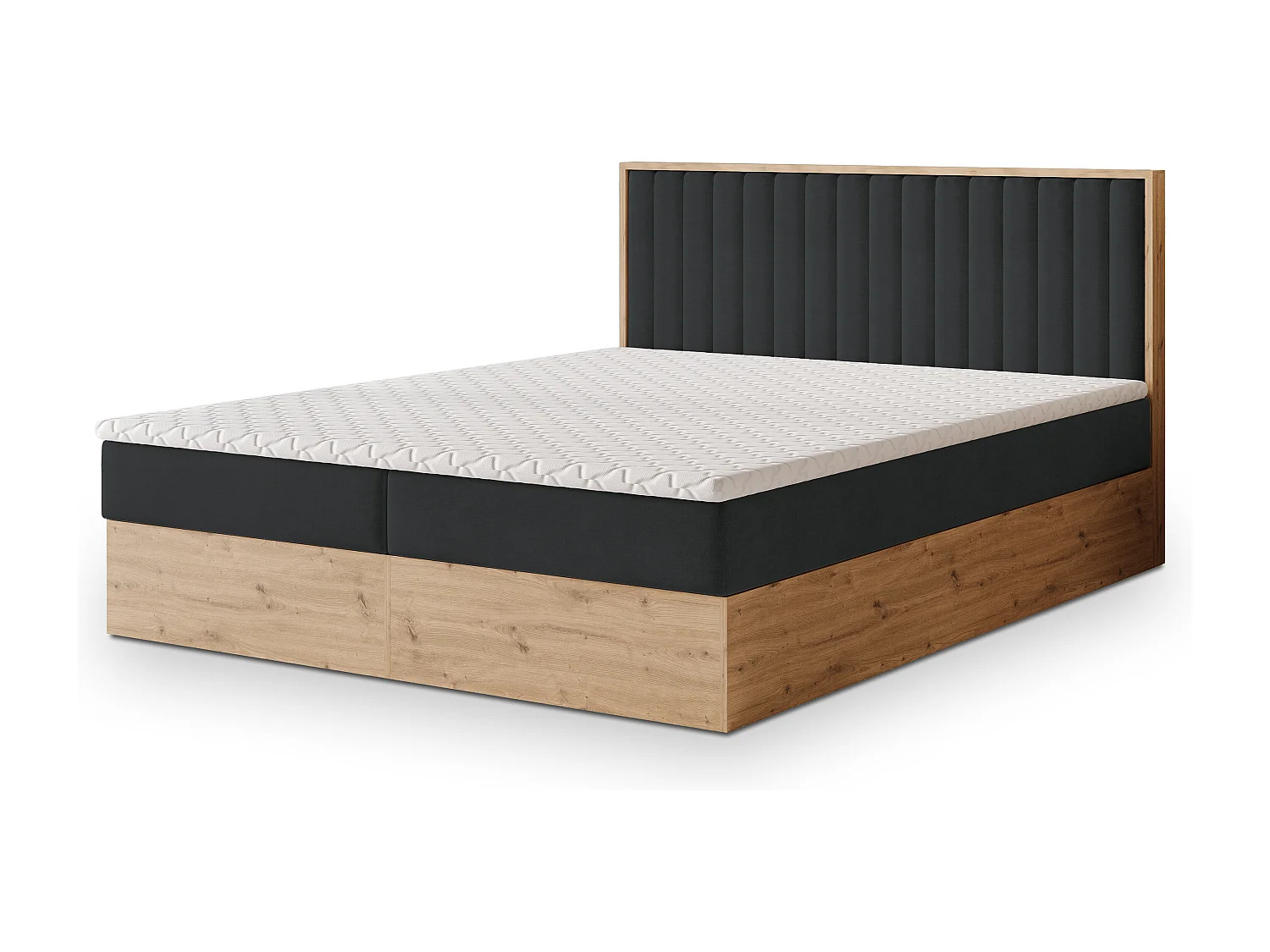 Boxspringbed VARELI 180x200 cm Set met hoofdbord, bedbodem en matras, Zwart
