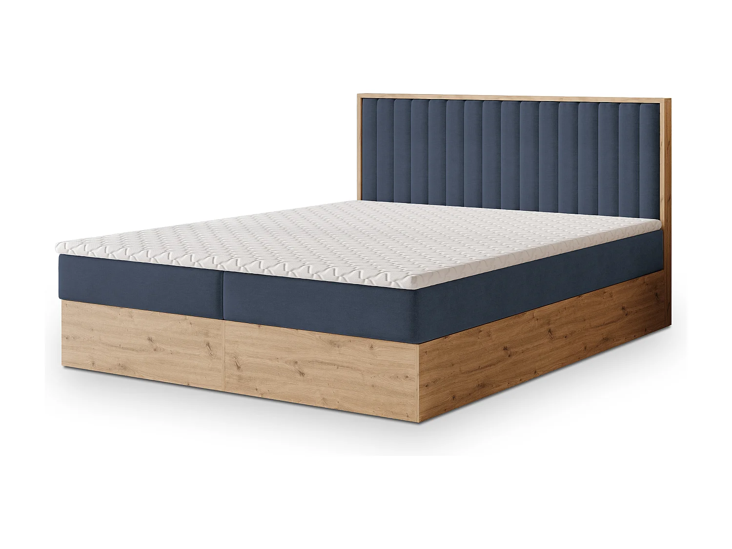 Boxspringbed VARELI 180x200 cm Set met hoofdbord, bedbodem en matras, Blauw