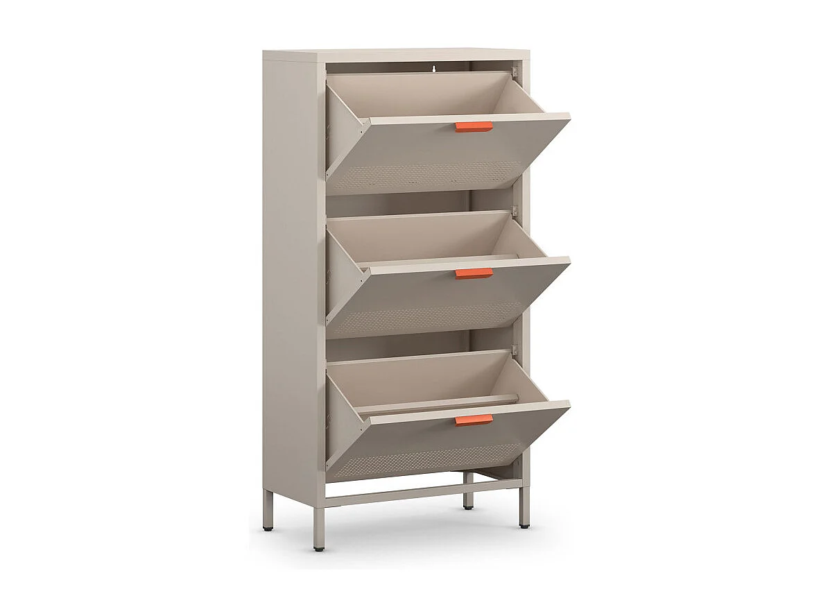 Adel - Meuble à chaussures 3 portes en métal H120cm - Beige