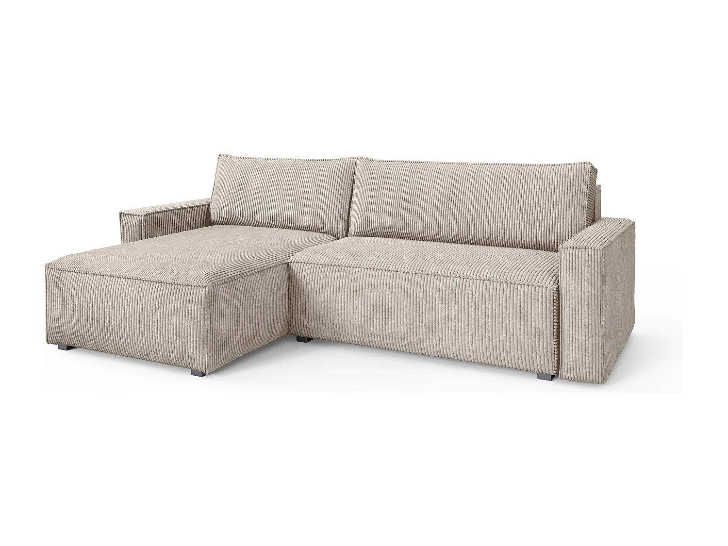 Canapé d'angle BESMIR Crème en velours côtelé avec fonction de couchage