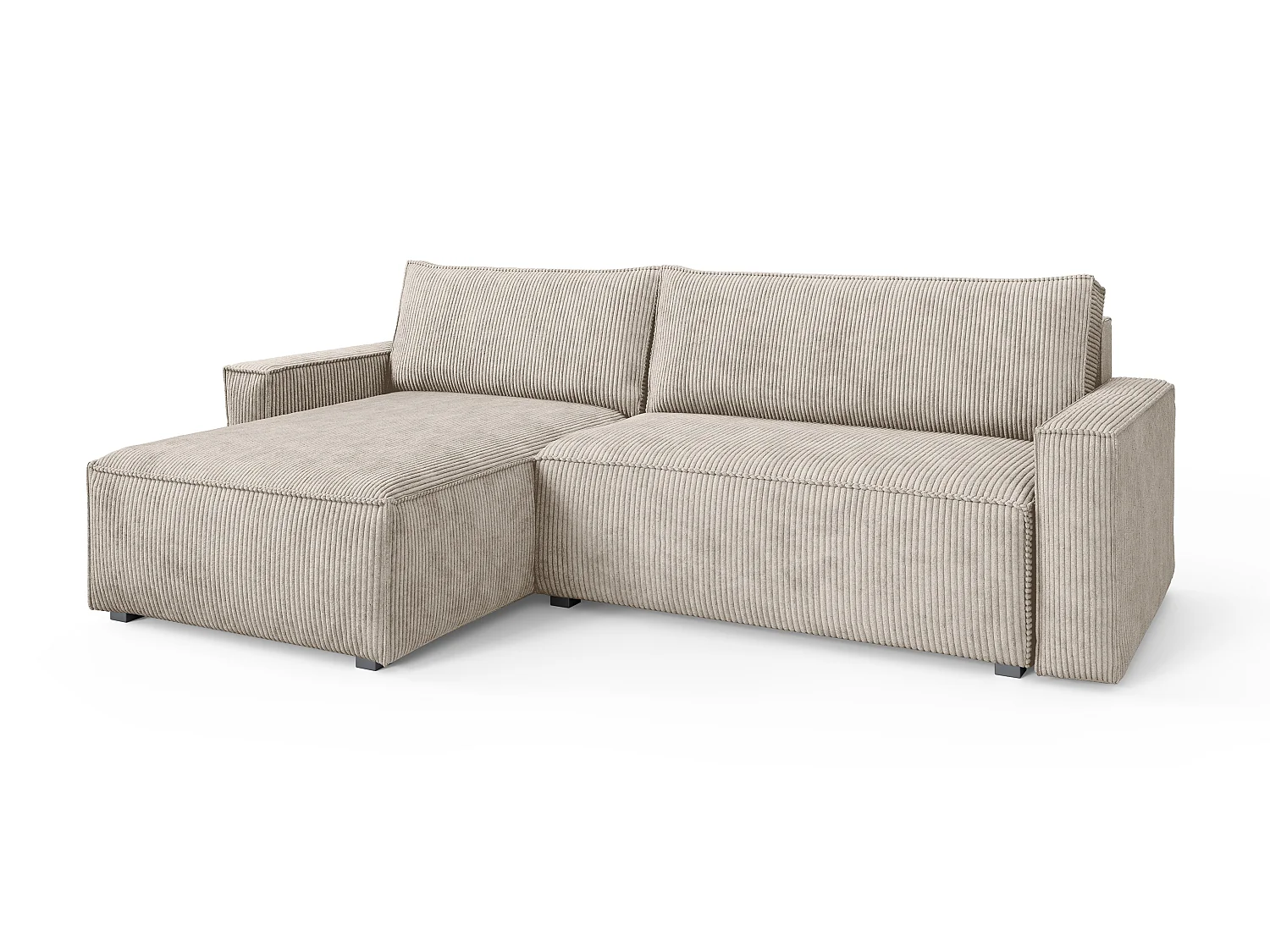 Canapé d'angle BESMIR Crème en velours côtelé avec fonction de couchage